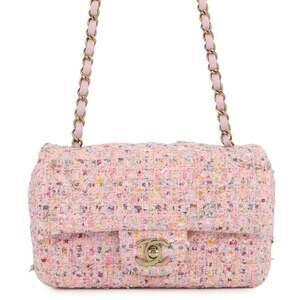 Chanel Chain Shoulder Bag, Coco Mark Mini Matelassé 20 Tweed Sequin A69900 CH...